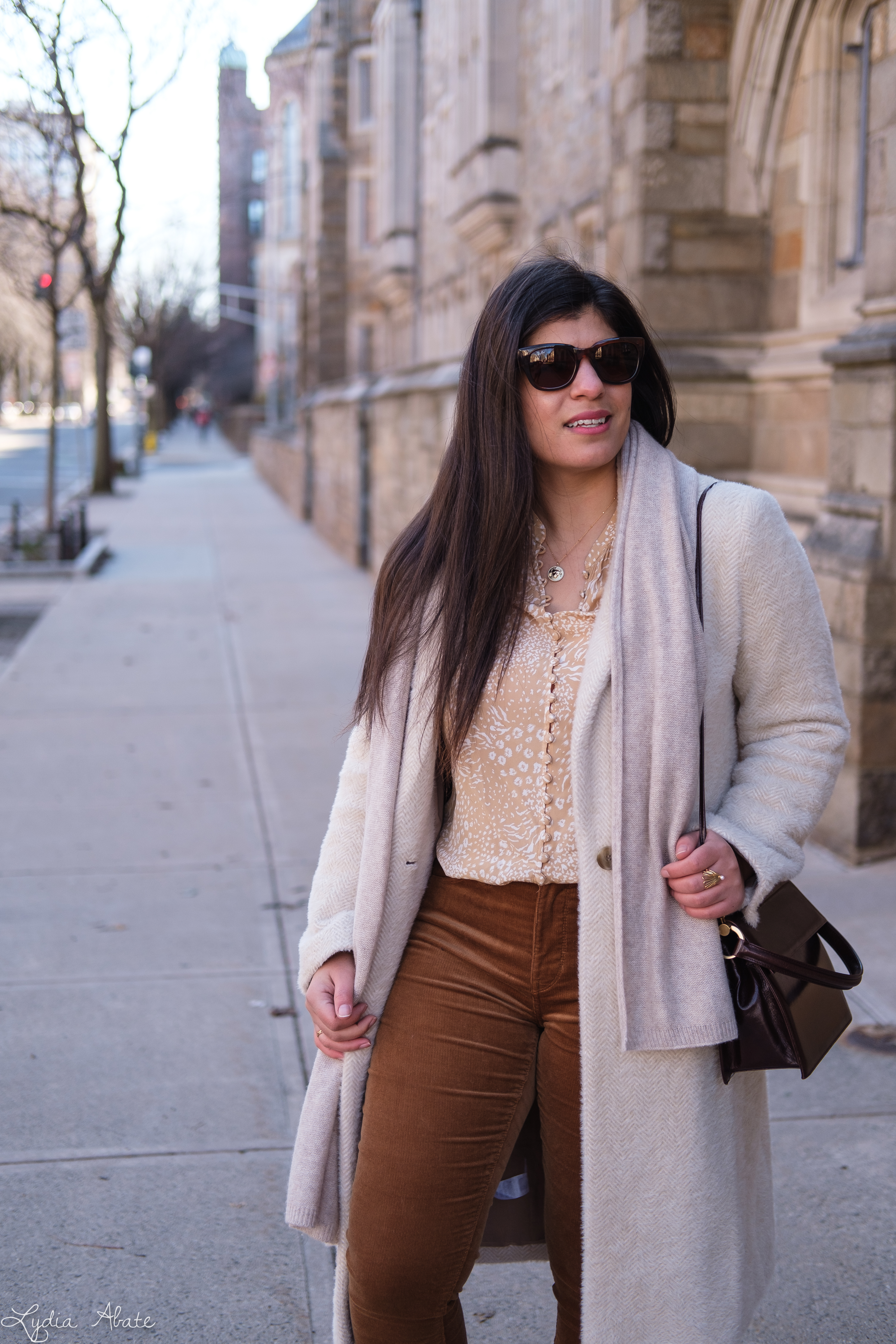 leopard print blouse, brown cords, cream coat, lioness necklace-12.jpg
