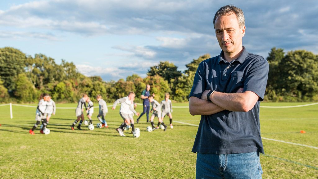 Professor Sean Cumming with players from Southampton FC's training academy.